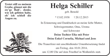 Traueranzeige von Helga Schiller von WVG - Wochenspiegel NMB / WSF / ZTZ