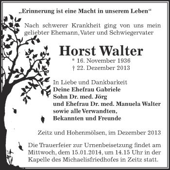 Traueranzeige von Horst Walter von Super Sonntag Zeitz