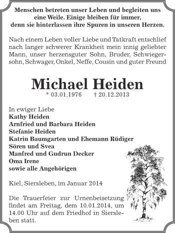Traueranzeige von Michael Heiden von Super Sonntag SGH Mansf. Land
