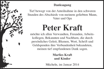 Traueranzeige von Peter Kraft von WVG - Wochenspiegel Merseburg