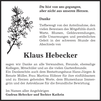Traueranzeige von Klaus Hebecker von WVG - Wochenspiegel Aschersleben