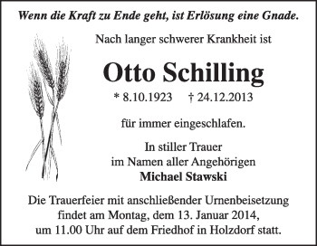 Traueranzeige von Otto Schilling von WVG - Wochenspiegel Wittenberg