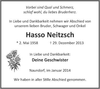Traueranzeige von Hasso Neitzsch von WVG - Wochenspiegel NMB / WSF / ZTZ
