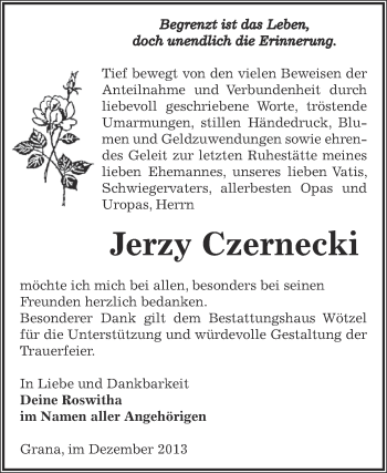 Traueranzeige von Jerzy Czernecki von Super Sonntag Zeitz