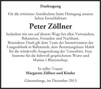 Traueranzeige von Peter Zöllner von WVG - Wochenspiegel Quedlinburg