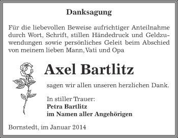 Traueranzeige von Axel Bartlitz von WVG - Wochenspiegel SGH