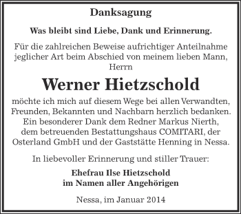 Traueranzeige von Werner Hietzschold von Super Sonntag Zeitz