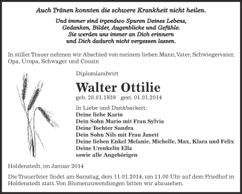 Traueranzeige von Walter Ottilie von WVG - Wochenspiegel SGH