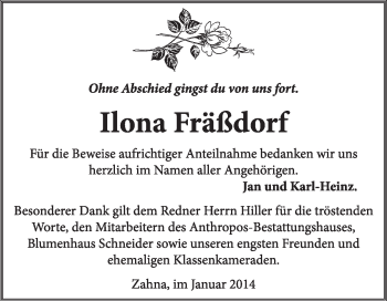 Traueranzeige von Ilona Fräßdorf von Super Sonntag Wittenberg