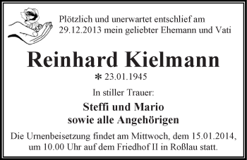 Traueranzeige von Reinhard Kielmann von WVG - Wochenspiegel Dessau / Köthen