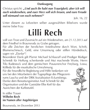 Traueranzeige von Lilli Rech von WVG - Wochenspiegel NMB / WSF / ZTZ