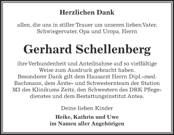 Traueranzeige von Gerhard Schellenberg von Super Sonntag Zeitz
