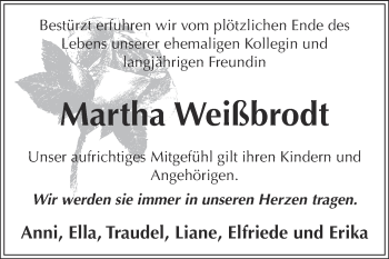Traueranzeige von Martha Weißbrodt von Super Sonntag Zeitz