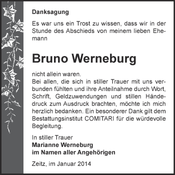 Traueranzeige von Bruno Werneburg von Super Sonntag Zeitz