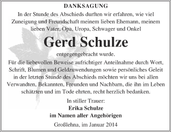 Traueranzeige von Gerd Schulze von Super Sonntag Merseburg