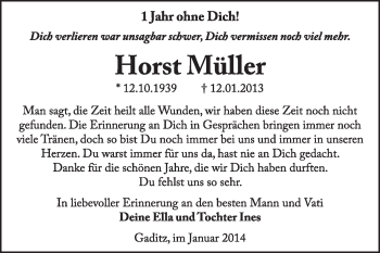 Traueranzeige von Horst Müller von Super Sonntag Wittenberg