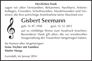 Traueranzeige von Gisbert Seemann von WVG - Wochenspiegel Merseburg