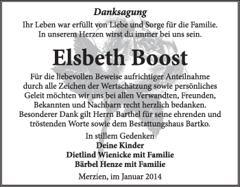Traueranzeige von Elsbeth Boost von Super Sonntag Dessau / Köthen