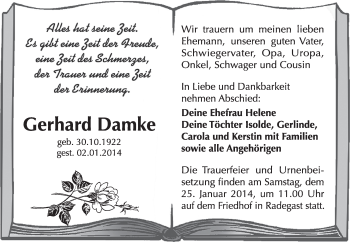 Traueranzeige von Gerhard Damke von Super Sonntag Dessau / Köthen