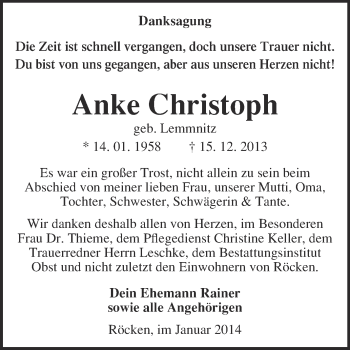 Traueranzeige von Anke Christoph von Super Sonntag Merseburg