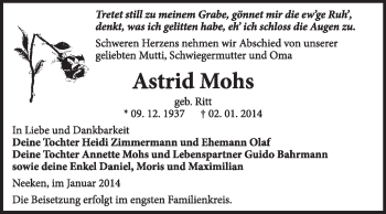 Traueranzeige von Astrid Mohs von Super Sonntag Dessau / Köthen