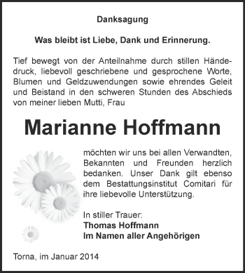 Traueranzeige von Marianne Hoffmann von Super Sonntag Zeitz
