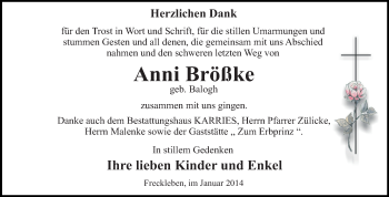 Traueranzeige von Anni Brößke von WVG - Wochenspiegel Quedlinburg