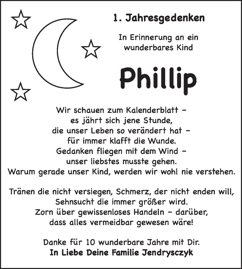  Traueranzeige für Phillip Jendrysczyk vom 12.01.2014 aus Super Sonntag Wittenberg