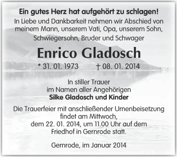 Traueranzeige von Enrico Gladosch von WVG - Wochenspiegel Quedlinburg