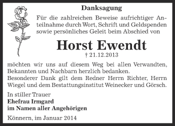 Traueranzeige von Horst Ewendt von Super Sonntag Bernburg