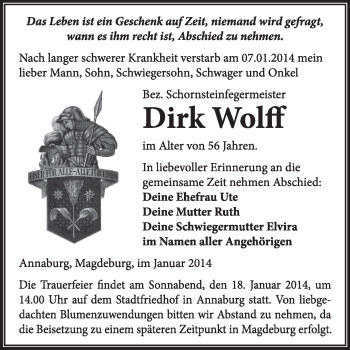 Traueranzeige von Dirk Wolff von WVG - Wochenspiegel Wittenberg