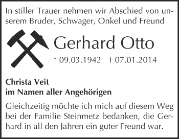 Traueranzeige von Gerhard Otto von WVG - Wochenspiegel NMB / WSF / ZTZ