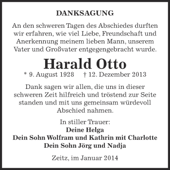 Traueranzeige von Harald Otto von Super Sonntag Zeitz