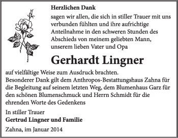 Traueranzeige von Gerhard Lingner von Super Sonntag Wittenberg