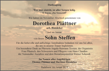 Traueranzeige von Dorothea und Steffen Plättner von WVG - Wochenspiegel Quedlinburg