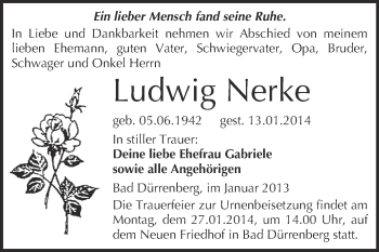 Traueranzeige von Ludwig Nerke von Super Sonntag Merseburg