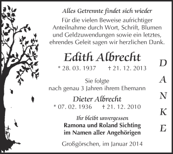 Traueranzeige von Edith und Dieter Albrecht von WVG - Wochenspiegel NMB / WSF / ZTZ