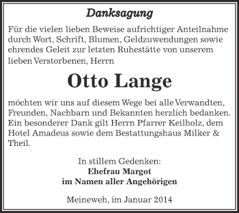 Traueranzeige von Otto Lange von Super Sonntag Zeitz