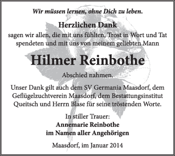 Traueranzeige von Hilmer Reinbothe von Super Sonntag Dessau / Köthen