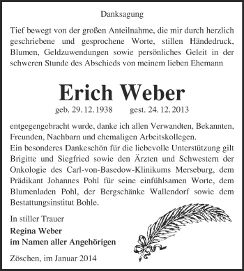 Traueranzeige von Erich Weber von Super Sonntag Merseburg