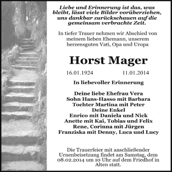 Traueranzeige von Horst Mager von Super Sonntag Dessau / Köthen