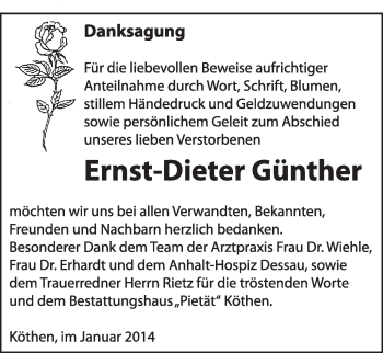 Traueranzeige von Ernst-Dieter Günther von Super Sonntag Dessau / Köthen