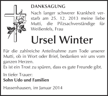 Traueranzeige von Ursel Winter von WVG - Wochenspiegel NMB / WSF / ZTZ