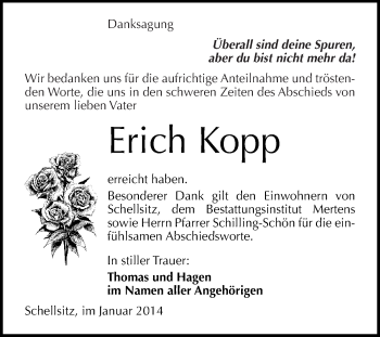 Traueranzeige von Erich Kopp von WVG - Wochenspiegel NMB / WSF / ZTZ