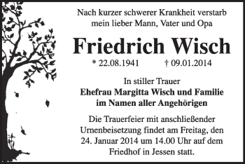 Traueranzeige von Friedrich Wisch von WVG - Wochenspiegel Wittenberg