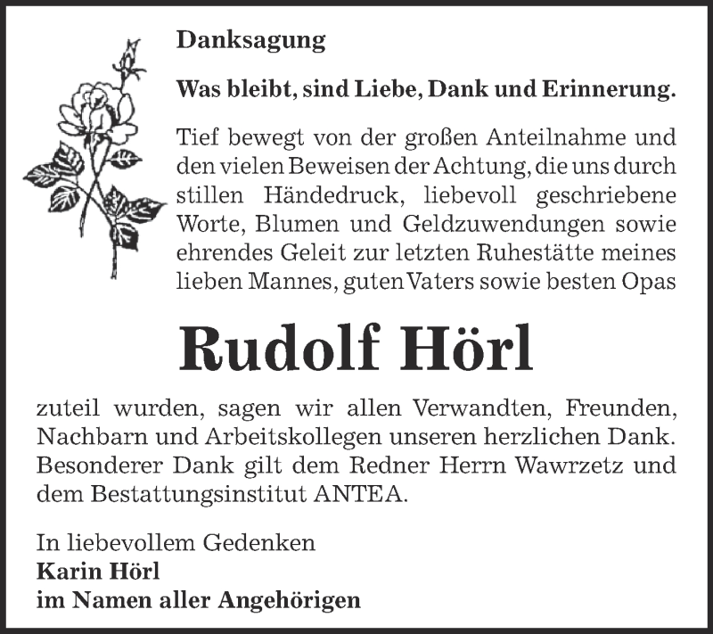  Traueranzeige für Rudolf Hörl vom 19.01.2014 aus Super Sonntag Zeitz