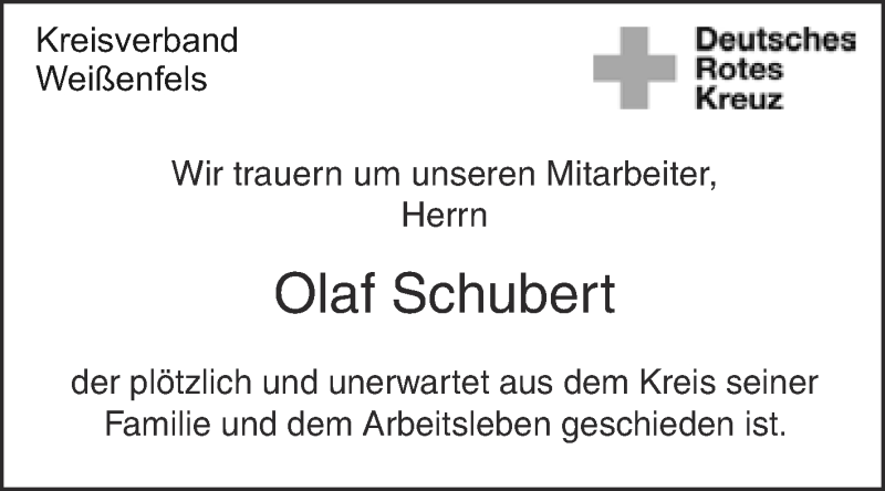  Traueranzeige für Olaf Schubert vom 22.01.2014 aus WVG - Wochenspiegel NMB / WSF / ZTZ