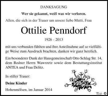 Traueranzeige von Ottilie Penndorf von WVG - Wochenspiegel NMB / WSF / ZTZ