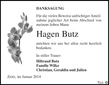 Traueranzeige von Hagen Butz von Super Sonntag Zeitz