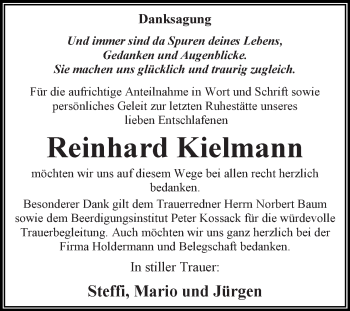 Traueranzeige von Reinhard Kielmann von WVG - Wochenspiegel Dessau / Köthen